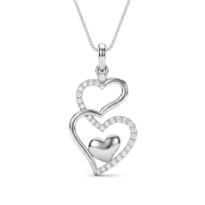 14K White Gold Lab Grown Diamond Double Heart Love Pendant Polish Finish 0.25ctw