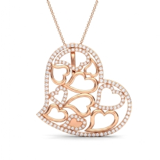 18k Rose Gold Multi Heart Lab Grown Diamond Pendant Necklace Pave Set  (0.46Ct. tw.)