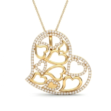 14k Gold Yellow Multi Heart Lab Grown Diamond Pendant Necklace Pave Set  (0.46Ct. tw.)