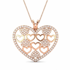 18k Rose Gold Lab Grown Diamond Heart Pendant Multi Heart Pave Set  (0.61Ct. tw.)