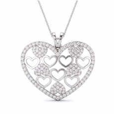 14K White Gold Lab Grown Diamond Heart Pendant Multi Heart Pave Set 0.61 ctw.