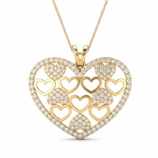 14k Gold Yellow Lab Grown Diamond Heart Pendant Multi Heart Pave Set  (0.61Ct. tw.)