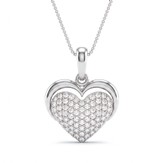 14K White Gold Heart Pendant Necklace with Pave Lab Grown Diamonds 0.47 ctw.
