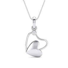 Solid 14K White Gold Heart Pendant Necklace Lab Grown Diamond 0.03ctw Love Charm
