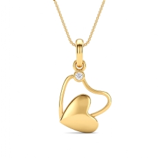 Solid 14k Gold Yellow Heart Pendant Necklace Lab Grown Diamond  Love Charm (0.03Ct. tw.)