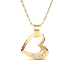 Modern Open Heart Pendant Lab Grown Diamond 14k Gold Yellow Necklace  (0.05Ct. tw.)