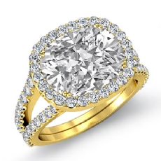 Big Halo Pave Split Shank diamond Ring 18k Gold Yellow