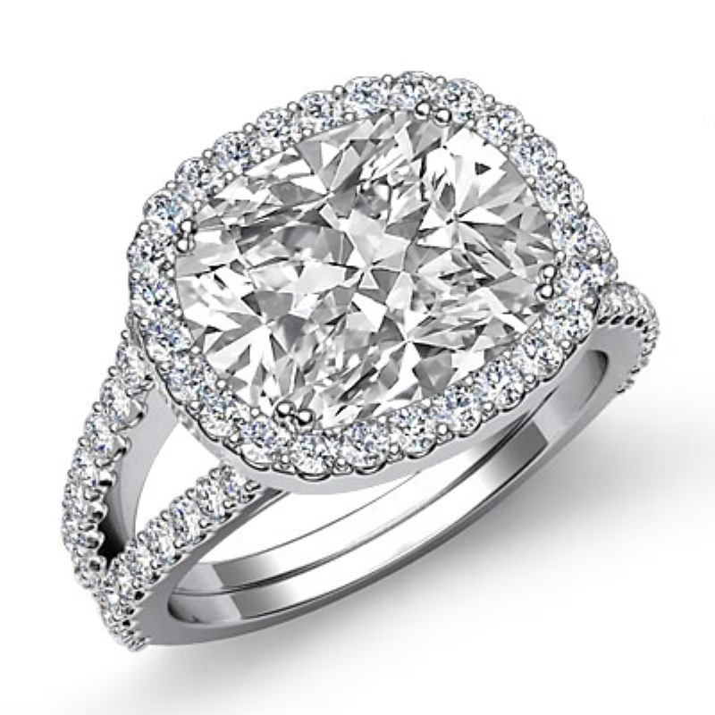 Big Halo Pave Split Shank diamond  14k Gold White