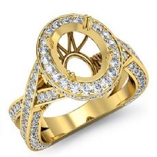 Diamond Engagement Halo Pave Setting Ring Oval Semi Mount 14k Gold Yellow  (1.52Ct. tw.)