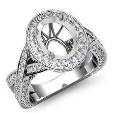 Diamond Engagement Halo Pave Setting Ring Oval Semi Mount 14K White Gold 1.52Ct