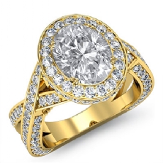 Cross Shank Crown Halo Basket diamond Ring 18k Gold Yellow