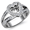 Diamond Engagement Ring Halo Setting Heart Cut Semi Mount 18k White Gold 0.55Ct - javda.com 