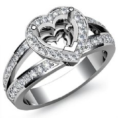 Diamond Engagement Ring Halo Setting Heart Cut Semi Mount 14k White Gold 0.55Ct