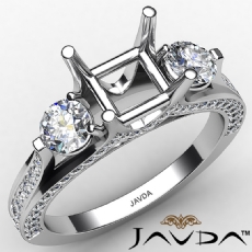 Three 3 Stone Princess Diamond Engagement Ring Set 14K W Gold Semi Mount 1.30Ct