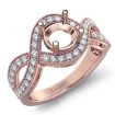 Halo Set Diamond Engagement 14k Rose Gold Round Semi Mount Milgrain Ring 0.45Ct - javda.com 