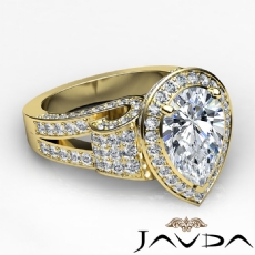 Vintage Halo Pave Split Shank diamond Ring 14k Gold Yellow