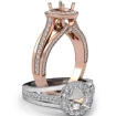 Halo Pave Diamond Engagement Round Semi Mount Millgrain Ring 14k Rose Gold 0.9Ct - javda.com 