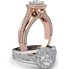 Cathedral Milgrain Halo Pave diamond Ring 18k Rose Gold