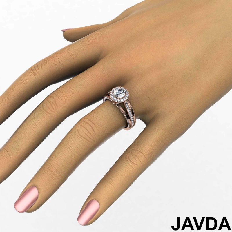 Cathedral Milgrain Halo Pave diamond Ring 14k Rose Gold