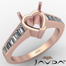 Baguette Channel Diamond Engagement Ring 14k Rose Gold Heart Semi Mount  (0.85Ct. tw.)
