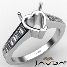 Baguette Channel Diamond Engagement Ring 14K White Gold Heart Semi Mount 0.85Ct.