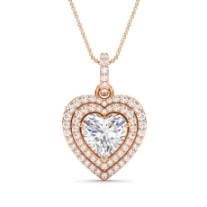 Heart Lab Grown Diamond Pendant Necklace 18k Rose Gold Halo Love Gift  (3.04Ct. tw.)