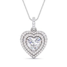 Heart Lab Grown Diamond Pendant Necklace 14K White Gold Halo Love Gift 3.04 ctw.