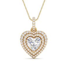 Heart Lab Grown Diamond Pendant Necklace 14k Gold Yellow Halo Love Gift  (3.04Ct. tw.)