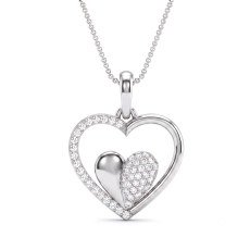 14K White Gold Lab Grown Diamond Heart Pendant Necklace 0.18ctw. Romantic Design