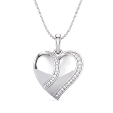 14K White Gold Lab Grown Diamond Heart Pendant, Sleek Curved Design 0.11 ctw.