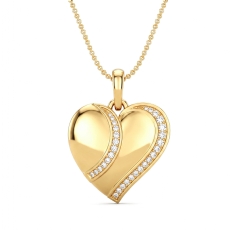 14k Gold Yellow Lab Grown Diamond Heart Pendant, Sleek Curved Design  (0.11Ct. tw.)