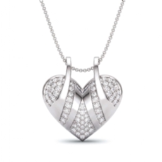 Elegant 14K White Gold Heart Love Pendant Multi Pave Lab Grown Diamond 0.28 ctw.