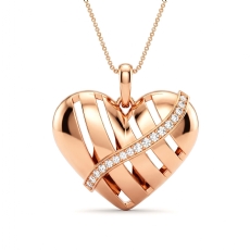 Heart Pendant with  Round Diamonds 18k Rose Gold Modern Love Design (0.13Ct. tw.)
