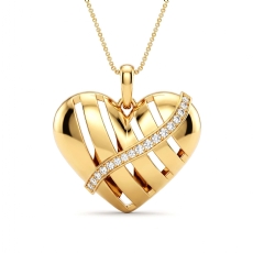 Heart Pendant with  Round Diamonds 14k Gold Yellow Modern Love Design (0.13Ct. tw.)