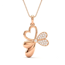 Round Diamond Butterfly and Heart Pendant Necklace in 18k Rose Gold  (0.2Ct. tw.)