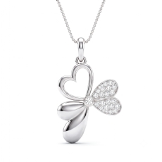 Lab Grown Round Diamond Butterfly Heart Pendant Necklace 14k White Gold 0.20Ctw.