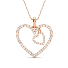 Dual Heart Round Lab Grown Diamond Pendant Necklace in 18k Rose Gold  (0.49Ct. tw.)