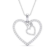 Dual Heart Round Lab Grown Diamond Pendant Necklace in 14k White Gold 0.49 Ctw.