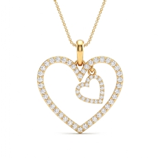 Dual Heart Round Lab Grown Diamond Pendant Necklace in 18k Gold Yellow  (0.49Ct. tw.)