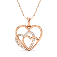 Triple Heart Round Lab-Grown Diamond Women's Pendant Necklace 18k Rose Gold  (0.13Ct. tw.)