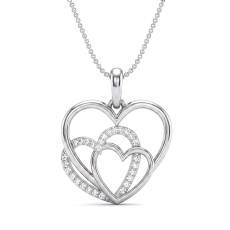 Triple Heart Lab Grown Round Diamond Women's Pendant Necklace 14k Gold 0.13Ct