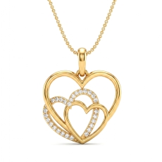 Triple Heart Round Lab-Grown Diamond Women's Pendant Necklace 18k Gold Yellow  (0.13Ct. tw.)