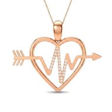 Diamond Heartbeat Heart Pendant Necklace 18k Rose Gold 18 Inch Chain  (0.21Ct. tw.)