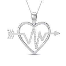 Diamond Heartbeat Heart Pendant Necklace 14k White Gold 18 Inch Chain 0.21Ct