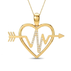 Diamond Heartbeat Heart Pendant Necklace 18k Gold Yellow 18 Inch Chain  (0.21Ct. tw.)