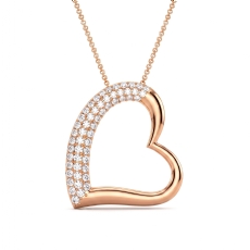 3 Row Round Diamond Tilted Heart Pendant Necklace 18 Inch Chain 18k Rose Gold  (0.3Ct. tw.)