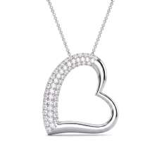 3 Row Round Diamond Tilted Heart Pendant Necklace 18 Inch Chain 14k Gold 0.30Ct