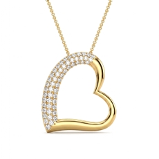 3 Row Round Diamond Tilted Heart Pendant Necklace 18 Inch Chain 18k Gold Yellow  (0.3Ct. tw.)