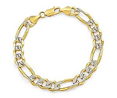 14k 2Tone Gold Men Solid Figaro Bracelet (9.6mm,8.50