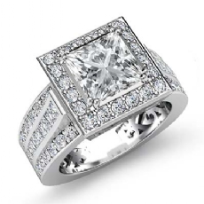 3 Row Shank Pave Halo diamond Ring 14k Gold White